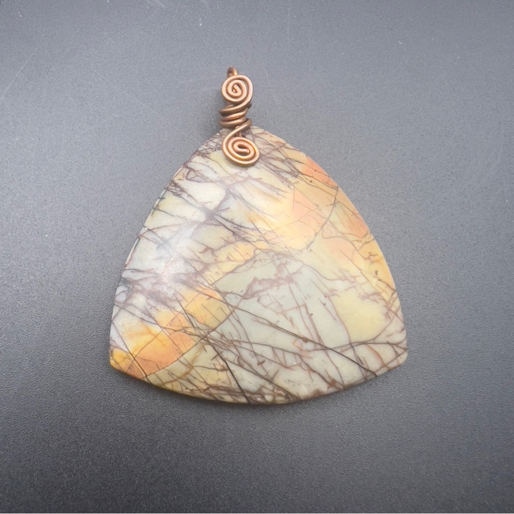 Artisan Made Picasso Jasper Stone Copper Wrapped Pendant Large 2.5” Triangular